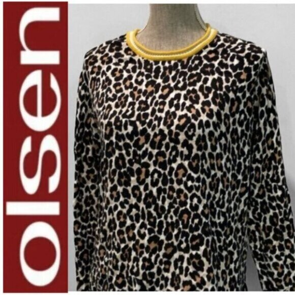 Olsen Leopard print long sleeve sweater Medium pullover - Picture 2 of 16